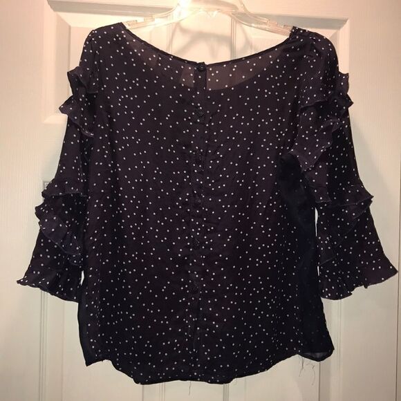 (5/$25) Anthro Maeve Navy Polka Dot Ruffle Sleeve - Picture 4 of 5